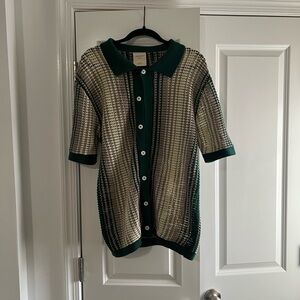 Men's Green and Cream Casual Button Down Shirt